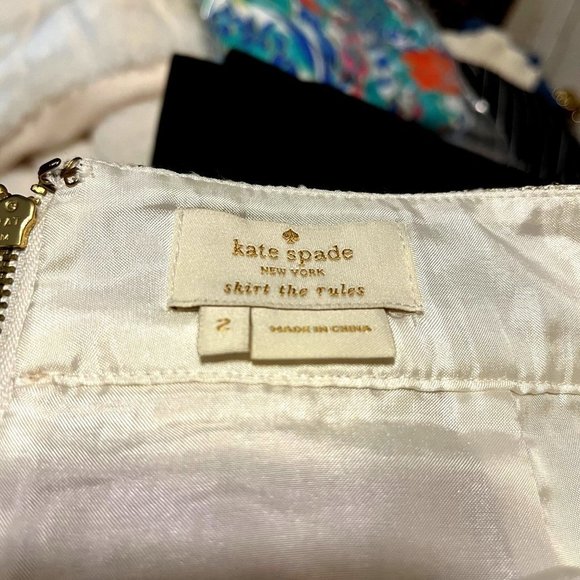 EUC $248 Kate Spade Women's 2 XS Gold Metallic Tweed Lined Pencil Holiday Skirt - Picture 10 of 10